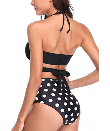 Board Shorts Women Swimsuit Halter Bandage Wrap Bikini Set Push-Up Ruched High Waist Swimwear - Black - CN1952LYA7X $26.80