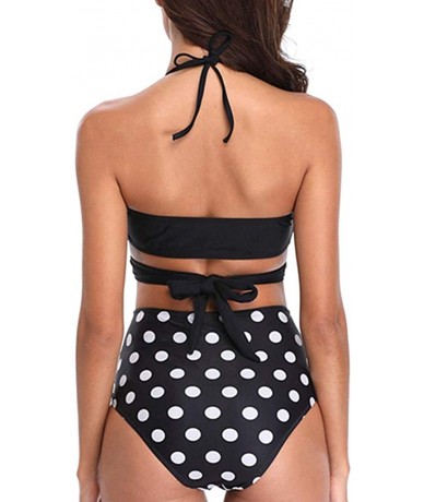 Board Shorts Women Swimsuit Halter Bandage Wrap Bikini Set Push-Up Ruched High Waist Swimwear - Black - CN1952LYA7X $26.80