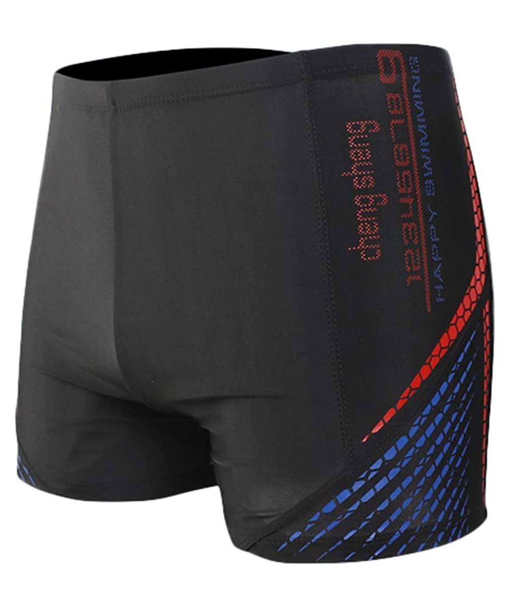 Racing Swim Trunks Jammers Swimsuit - Endurance+ Nylon Solid Square Leg Sports Boxer Briefs - Black - CP18S060STY $24.24