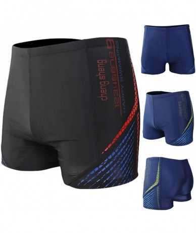 Racing Swim Trunks Jammers Swimsuit - Endurance+ Nylon Solid Square Leg Sports Boxer Briefs - Black - CP18S060STY $24.24