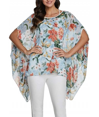 Cover-Ups Batwing Tops for Women Summer Bohemian Chiffon Blouse Floral Loose Shirt Beach Tunic Tops - 02-043 - CB192R7033H $2...