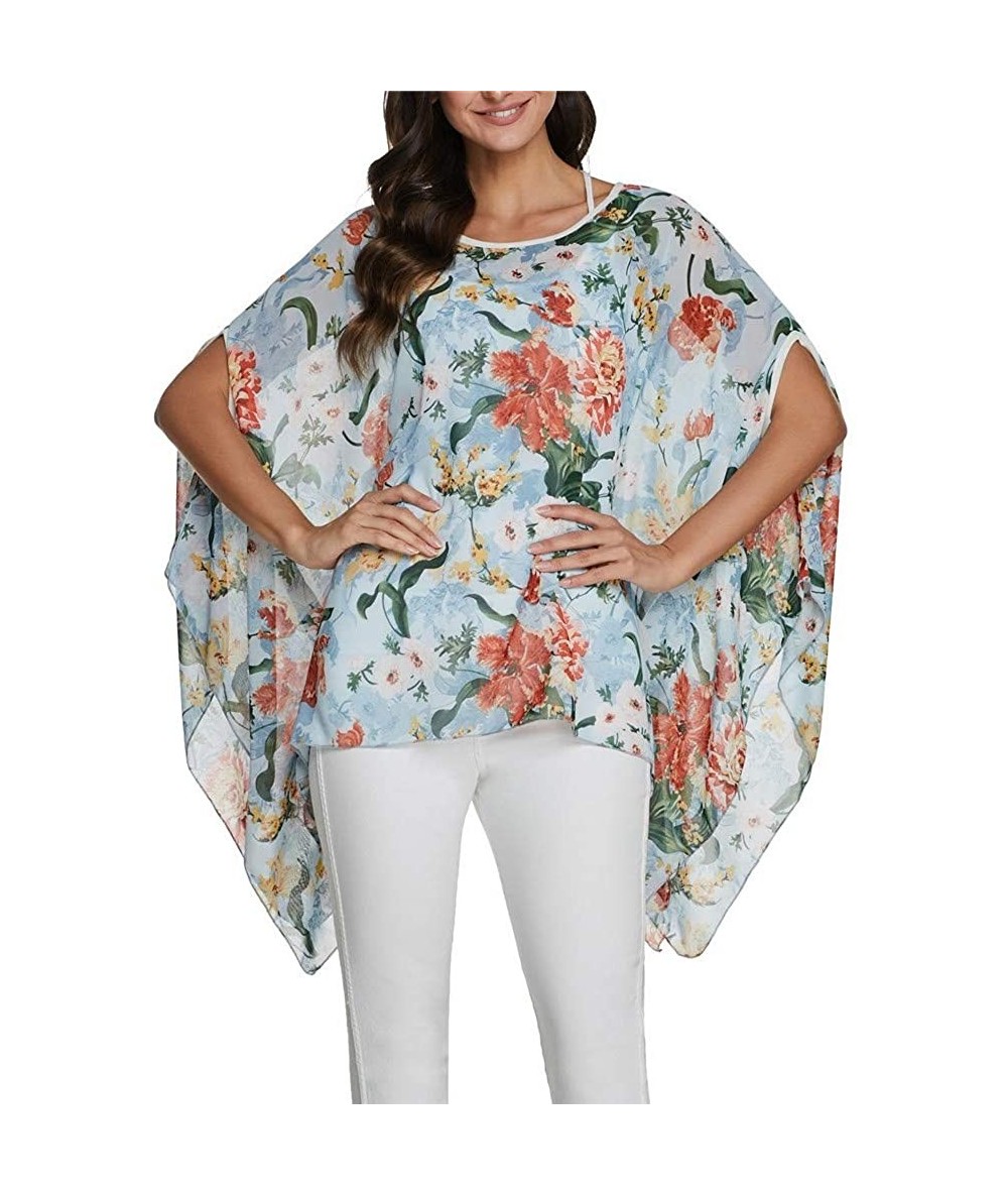 Cover-Ups Batwing Tops for Women Summer Bohemian Chiffon Blouse Floral Loose Shirt Beach Tunic Tops - 02-043 - CB192R7033H $2...