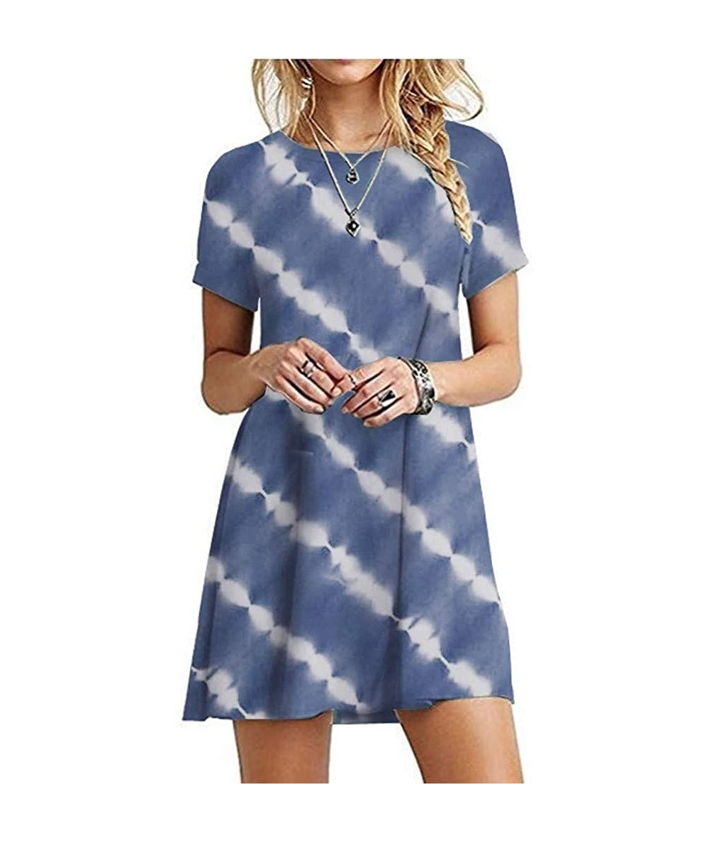 Cover-Ups Women's Casual Summer Tie Dye Tunic Tops Mini Dress Short Sleeve Beach Sundress Party Cover Up T Shirt Tank Dress -...