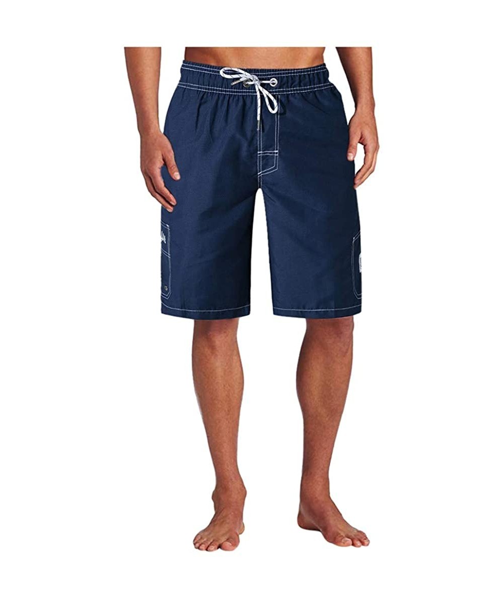 Rash Guards Men's Shorts Casual Elastic Waist Loose Fit Summer Beach Short Pants with Drawstring and Pockets - Dark Blue - C2...