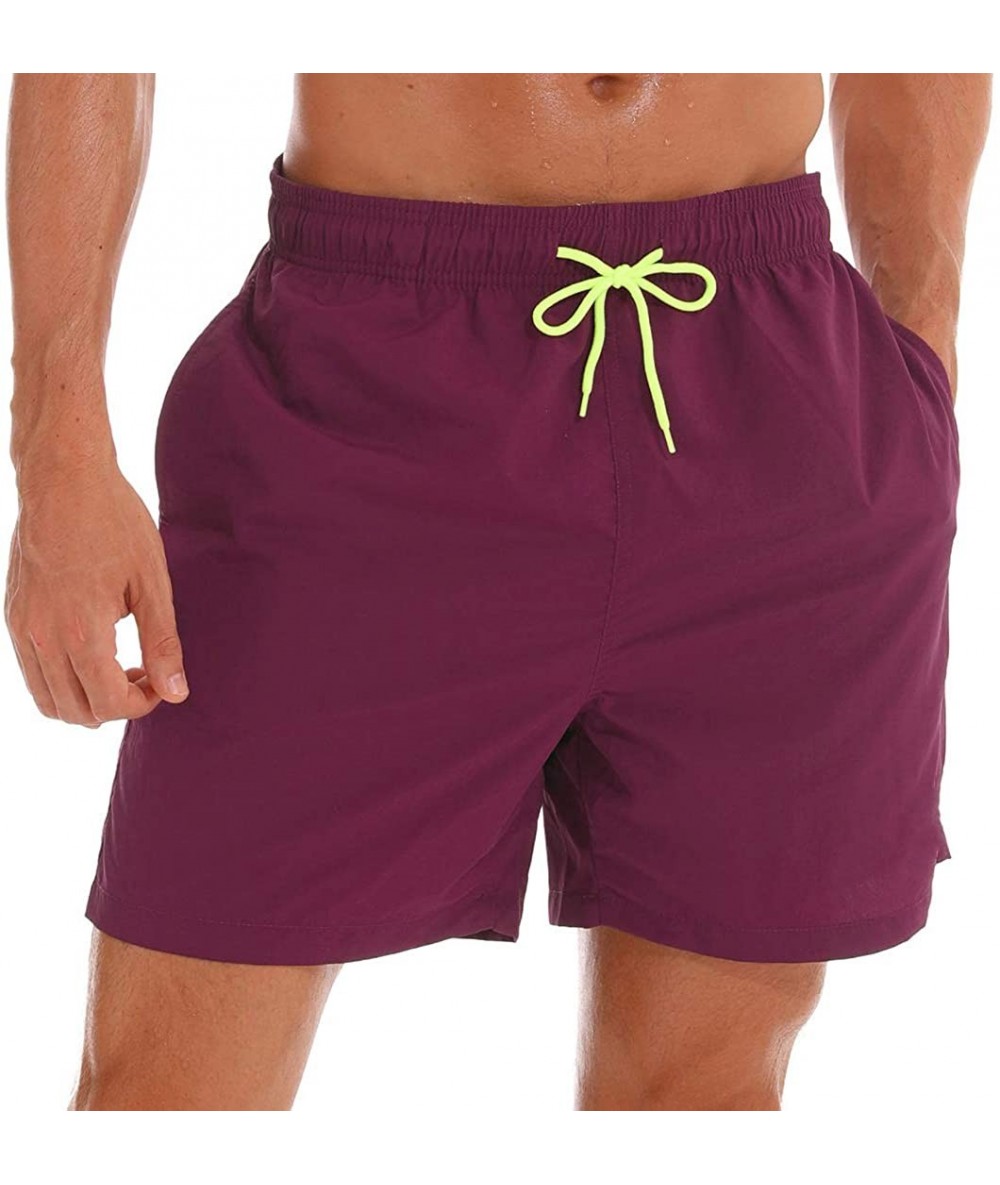 Trunks Men's Swim Trunks Quick Dry Beach Shorts with Pockets - Violet Red - CF18MGAYTYQ $32.50