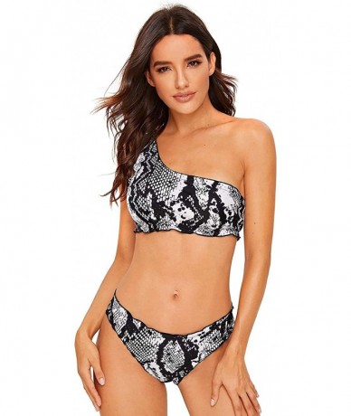 Sets Women's Snakeskin Print One Shoulder Bikini Set Two Piece Swimsuits - A-multi - CZ18RXQQHZE $38.28