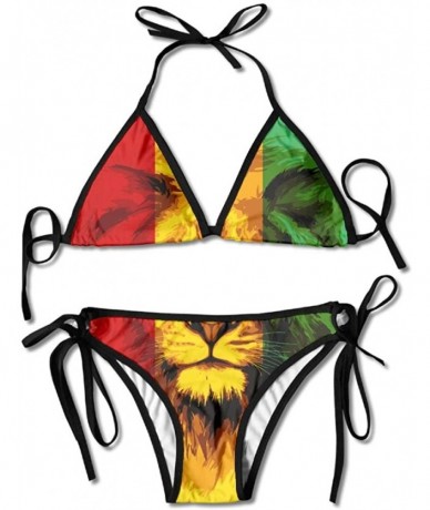 Sets Womens Sexy Reggae Rasta Flag Lion Two Piece Swimsuit Bathing Suit Bikini Set - Black - CS18EICQ88W $47.34