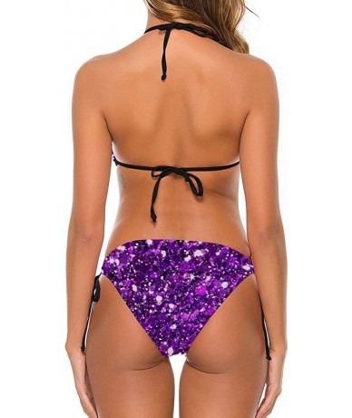 Sets Women's Stylish Sexy Bikini Set Two Piece Halter Summer Beach Swimsuits Glitter Sparkles Shimmer Printing Purple - CU198...