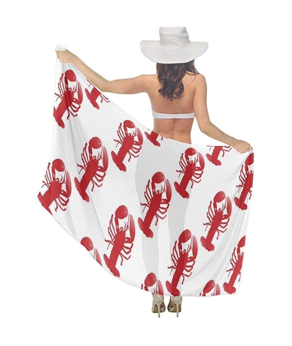 Cover-Ups Women Fahion Swimsuit Bikini Cover Up Sarong- Party Wedding Shawl Wrap - Lobster Red - CW19C4OHW9X $44.67