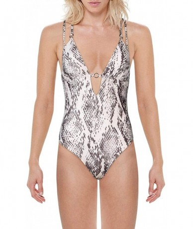 One-Pieces Women's Strappy Plunge One Piece Swimsuit - Mocha - CW19HDXZK8G $65.01