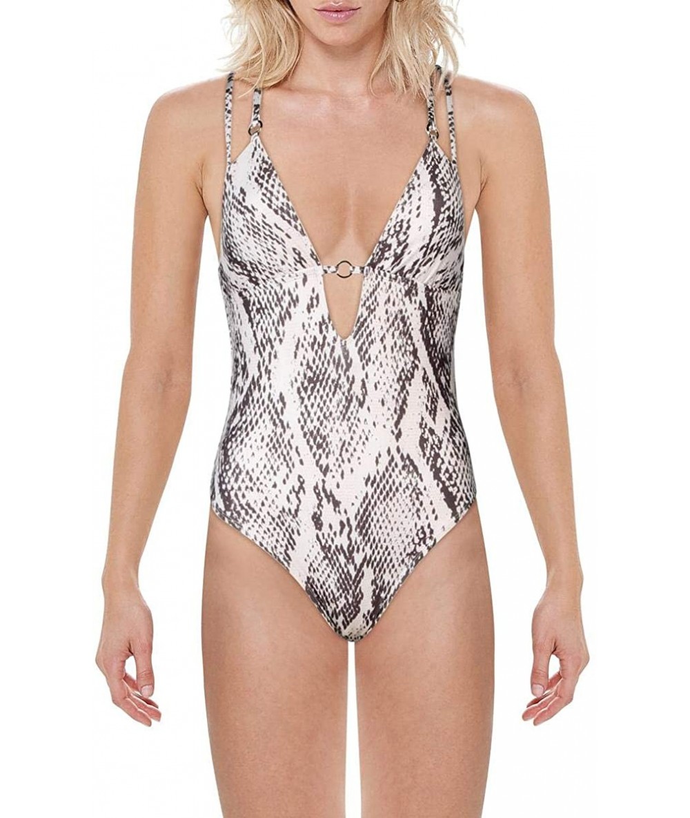 One-Pieces Women's Strappy Plunge One Piece Swimsuit - Mocha - CW19HDXZK8G $65.01