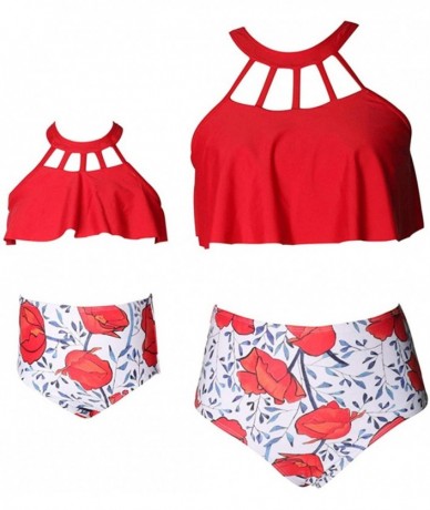 Sets Mommy and Me Ruffle Swimsuit for Women Baby Girl Halter Flounce Floral Tassel Swimwear Bathing Suit Bikini Set - Red (Ha...