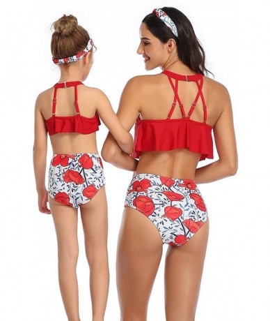 Sets Mommy and Me Ruffle Swimsuit for Women Baby Girl Halter Flounce Floral Tassel Swimwear Bathing Suit Bikini Set - Red (Ha...