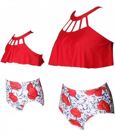 Sets Mommy and Me Ruffle Swimsuit for Women Baby Girl Halter Flounce Floral Tassel Swimwear Bathing Suit Bikini Set - Red (Ha...