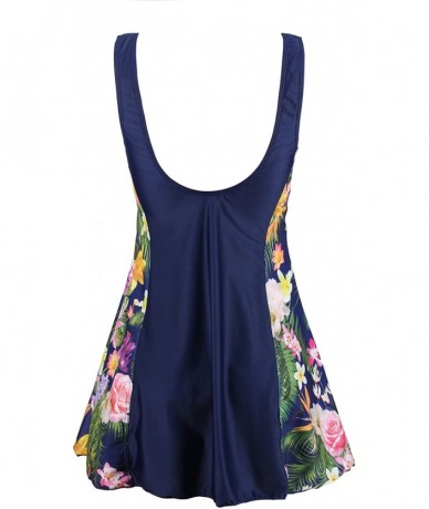 One-Pieces Women's Plus Size One Piece Swimdress Skirted Swimsuit Bathing Suits - Navy/Leaf - CQ182E29G8D $63.39