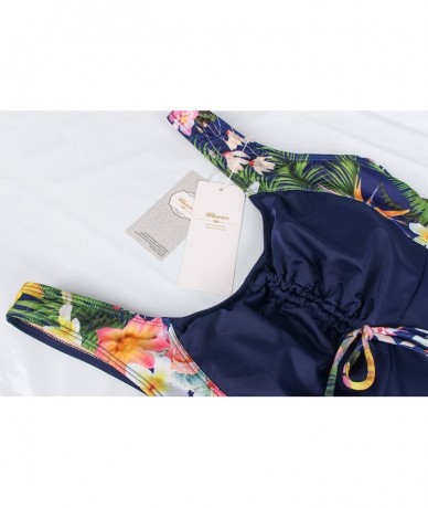 One-Pieces Women's Plus Size One Piece Swimdress Skirted Swimsuit Bathing Suits - Navy/Leaf - CQ182E29G8D $63.39