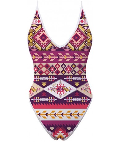 One-Pieces Women's One-Piece High Waisted Thong Swimsuit African Deep V Neck Monokini Bathing Suit - Pattern7 - CD18R5I5C0Z $...