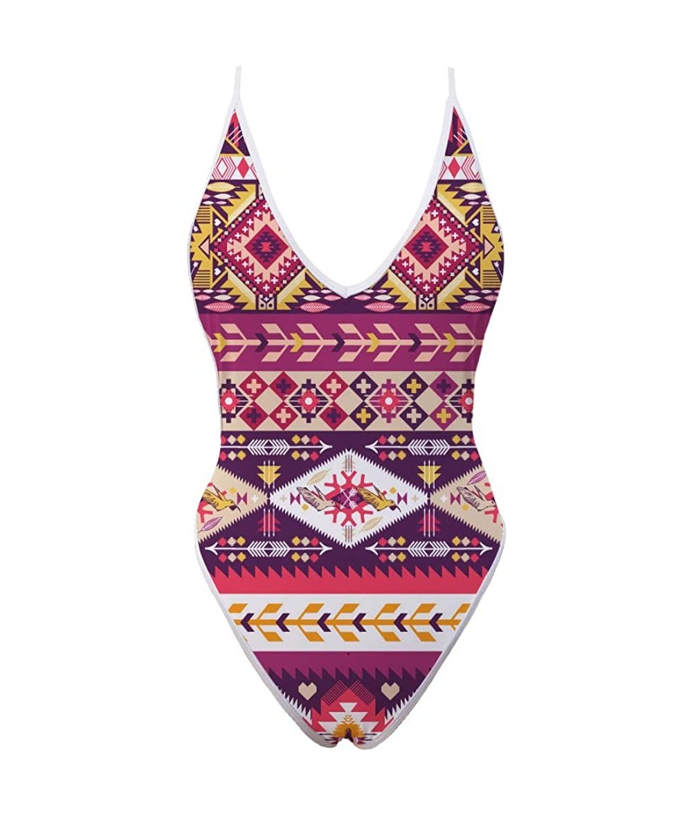 One-Pieces Women's One-Piece High Waisted Thong Swimsuit African Deep V Neck Monokini Bathing Suit - Pattern7 - CD18R5I5C0Z $...