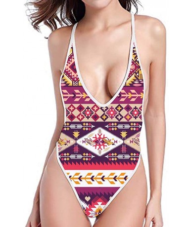 One-Pieces Women's One-Piece High Waisted Thong Swimsuit African Deep V Neck Monokini Bathing Suit - Pattern7 - CD18R5I5C0Z $...