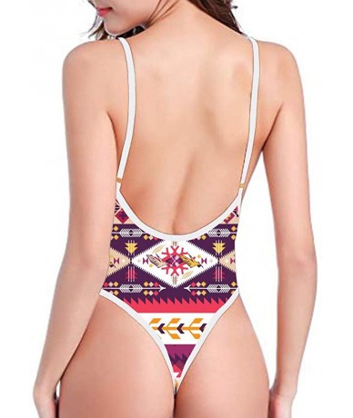 One-Pieces Women's One-Piece High Waisted Thong Swimsuit African Deep V Neck Monokini Bathing Suit - Pattern7 - CD18R5I5C0Z $...