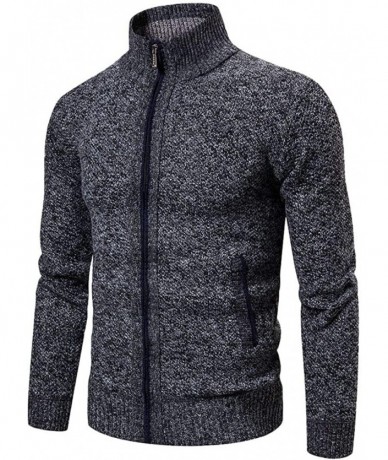 Trunks Men's Full Zip Casual Classic Soft Thick Knitted Cardigan Sweaters Long Sleeve with Pockets - Dark Gray a - CR193EIH8S...