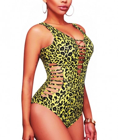 One-Pieces Women Sexy One Piece Swimsuits Plunge Deep V Neck Cutout Bathing Suits - Leopard-y - CH198M5IGR4 $42.42