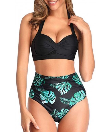 Tops Women's Fashion Sling Bandeau Bikini Sets Bathing Suits Two Pieces SFE Summer Tummy Control High Waisted Swimsuit Green ...