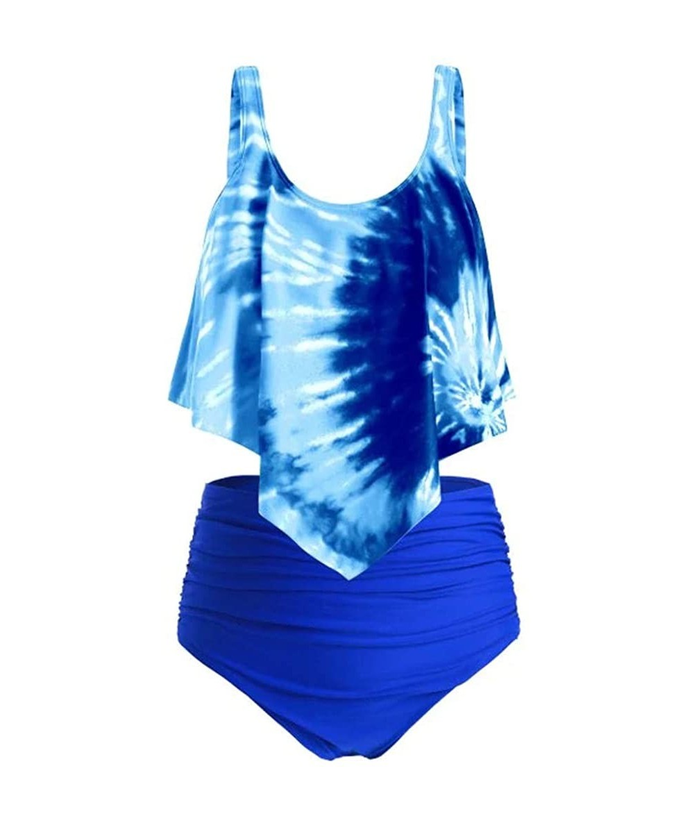 Sets Women's Two Pieces Ruched High Waist Bikini Set - 06 Blue - CS1966DEQKE $34.56