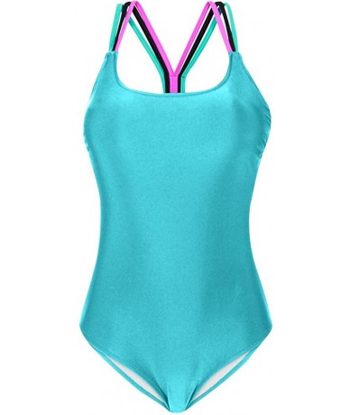 One-Pieces Women's One Piece Swimsuit-Shirred Tank Moderate Cut- High Bra Support - Y-blue - C61960XNI4W $31.11