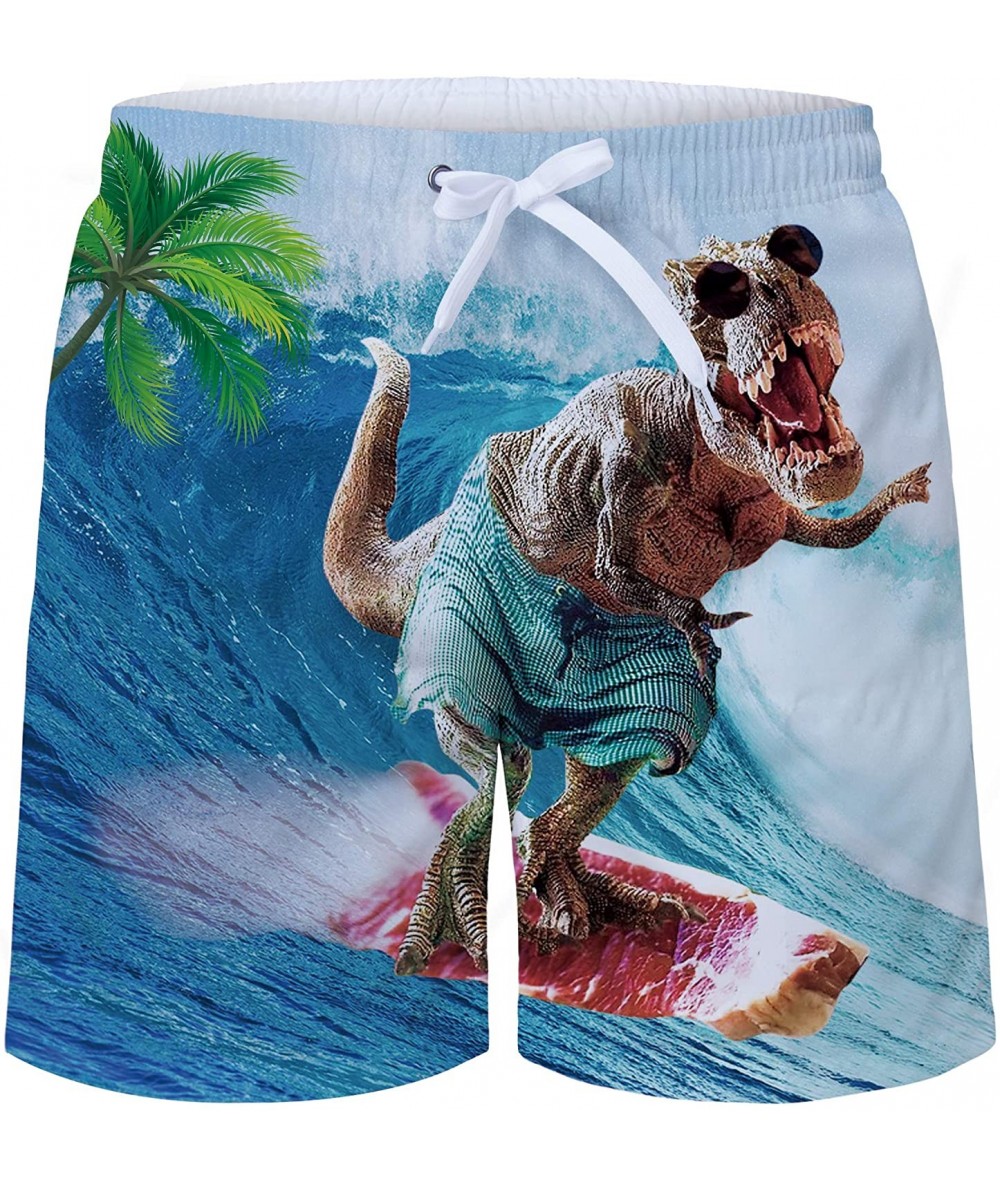 Trunks Men's Swim Trunks Quick Dry Waterproof Bathing Suits Beach Short with Mesh Lining - A-surfing Dinosaur - CZ18QQTTEG2 $...