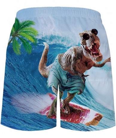 Trunks Men's Swim Trunks Quick Dry Waterproof Bathing Suits Beach Short with Mesh Lining - A-surfing Dinosaur - CZ18QQTTEG2 $...