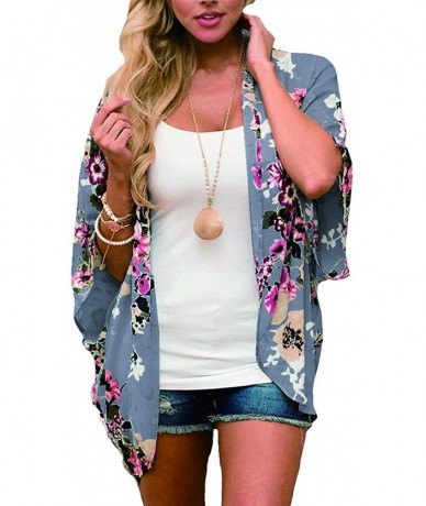 Cover-Ups Women's Cardigan-Sheer Kimono Loose Summer Floral Print Cover Ups - Type 12 - C618SWIQ423 $29.64