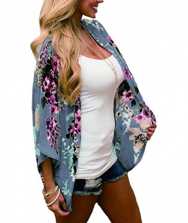 Cover-Ups Women's Cardigan-Sheer Kimono Loose Summer Floral Print Cover Ups - Type 12 - C618SWIQ423 $29.64