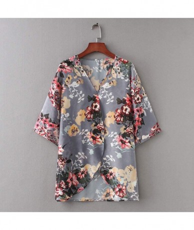 Cover-Ups Women's Cardigan-Sheer Kimono Loose Summer Floral Print Cover Ups - Type 12 - C618SWIQ423 $29.64