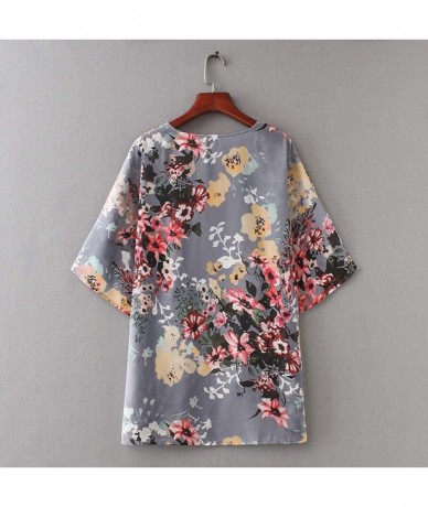 Cover-Ups Women's Cardigan-Sheer Kimono Loose Summer Floral Print Cover Ups - Type 12 - C618SWIQ423 $29.64