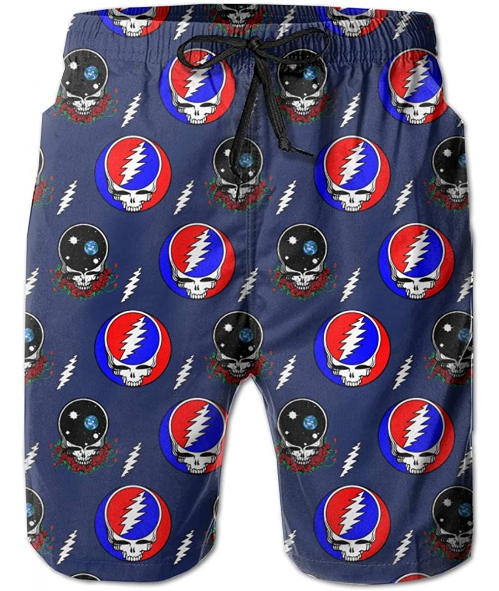 Board Shorts Outdoor Workout Board Shorts Swimwear-Grateful-Dead Lightning Skull Navy Blue - Grateful Dead D - CI190SW90LW $4...