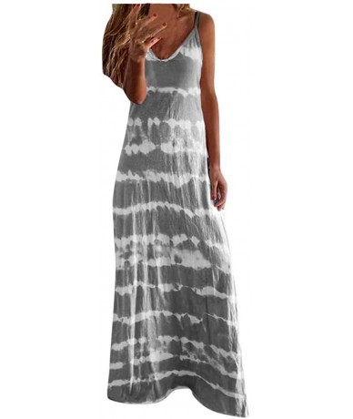 Cover-Ups Womens Dresses Summer Sundress Sleeveless V Neck Tie Dye Gradient Color Loose Maxi Long Dress Tunic Tank Dress Gray...