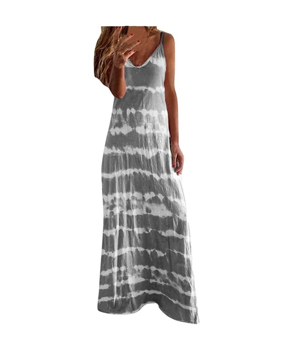 Cover-Ups Womens Dresses Summer Sundress Sleeveless V Neck Tie Dye Gradient Color Loose Maxi Long Dress Tunic Tank Dress Gray...