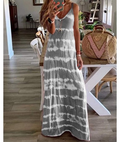 Cover-Ups Womens Dresses Summer Sundress Sleeveless V Neck Tie Dye Gradient Color Loose Maxi Long Dress Tunic Tank Dress Gray...