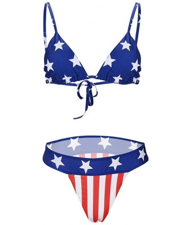 Sets Women Bathing Suit American USA Flag Push up Triangle Bikini Set Two Pieces Striped Swimsuit - Blue - C01903A25AL $27.32