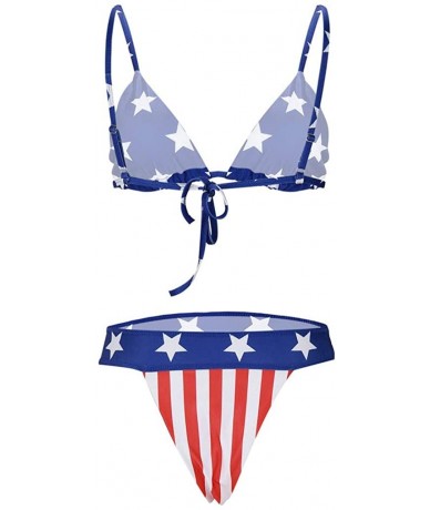 Sets Women Bathing Suit American USA Flag Push up Triangle Bikini Set Two Pieces Striped Swimsuit - Blue - C01903A25AL $27.32