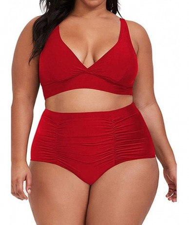 Sets Women's Two Piece Plus Size High Waisted Swimsuit Bathing Suit Swimwear - Red - CD197M6ML9N $51.28