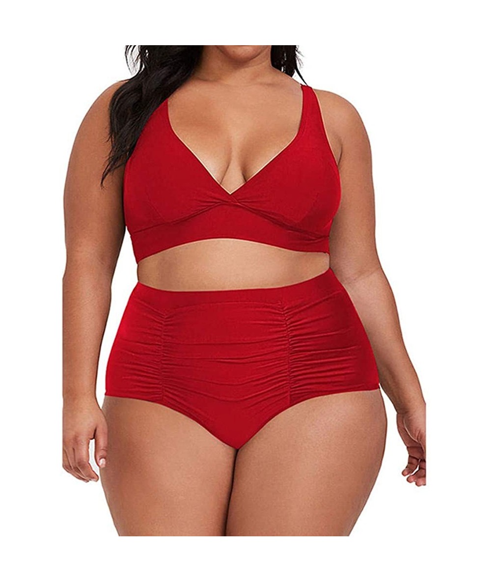 Sets Women's Two Piece Plus Size High Waisted Swimsuit Bathing Suit Swimwear - Red - CD197M6ML9N $51.28