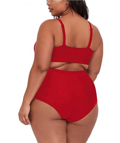 Sets Women's Two Piece Plus Size High Waisted Swimsuit Bathing Suit Swimwear - Red - CD197M6ML9N $51.28