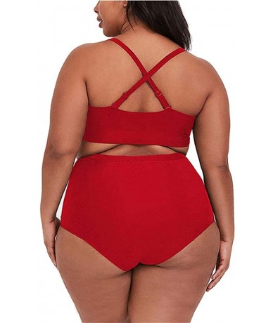 Sets Women's Two Piece Plus Size High Waisted Swimsuit Bathing Suit Swimwear - Red - CD197M6ML9N $51.28