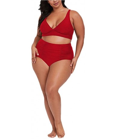 Sets Women's Two Piece Plus Size High Waisted Swimsuit Bathing Suit Swimwear - Red - CD197M6ML9N $51.28