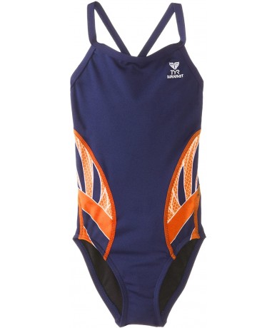 Racing SPORT Girl's Phoenix Splice Diamondfit Swimsuit - Navy/Orange - C111EF3RB75 $82.57