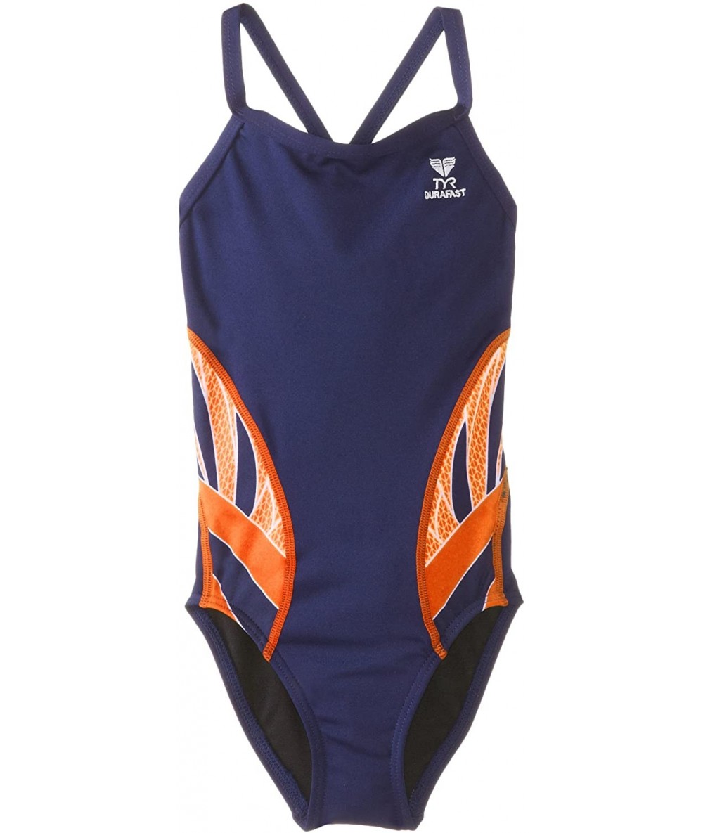 Racing SPORT Girl's Phoenix Splice Diamondfit Swimsuit - Navy/Orange - C111EF3RB75 $82.57