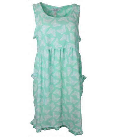 Cover-Ups Women's Terrycloth Cover-Up Dress with Pockets - Mint Butterflies - CU18UA74NR2 $43.74