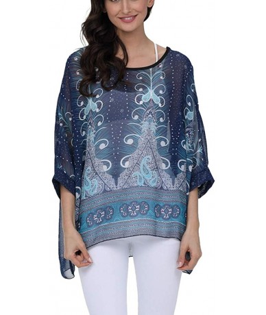 Cover-Ups Women's Bohemian Chiffon Blouse Batwing Sleeve Swimsuit Coverups - 4295 - CH18W4ZTORX $23.95